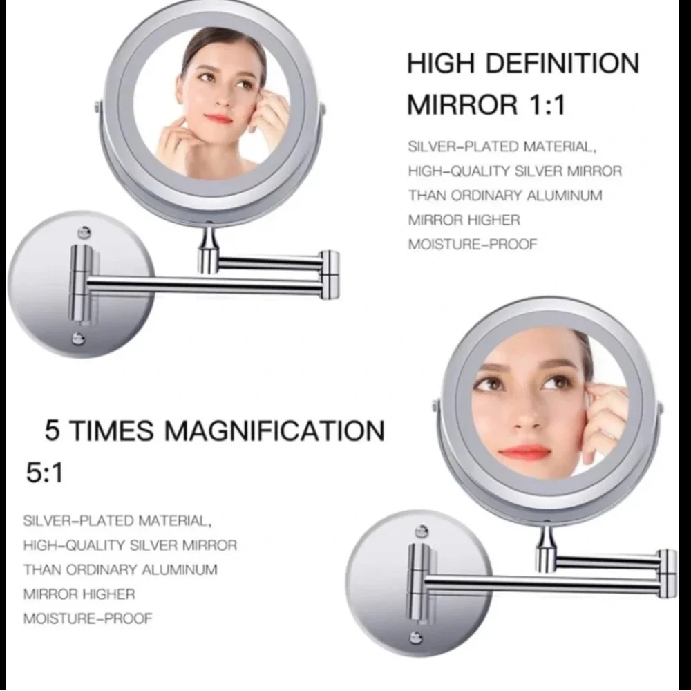 NEW Open Box 5X Folding Makeup Mirror 7”in Magnifying LED Lighted Vanity Mirror